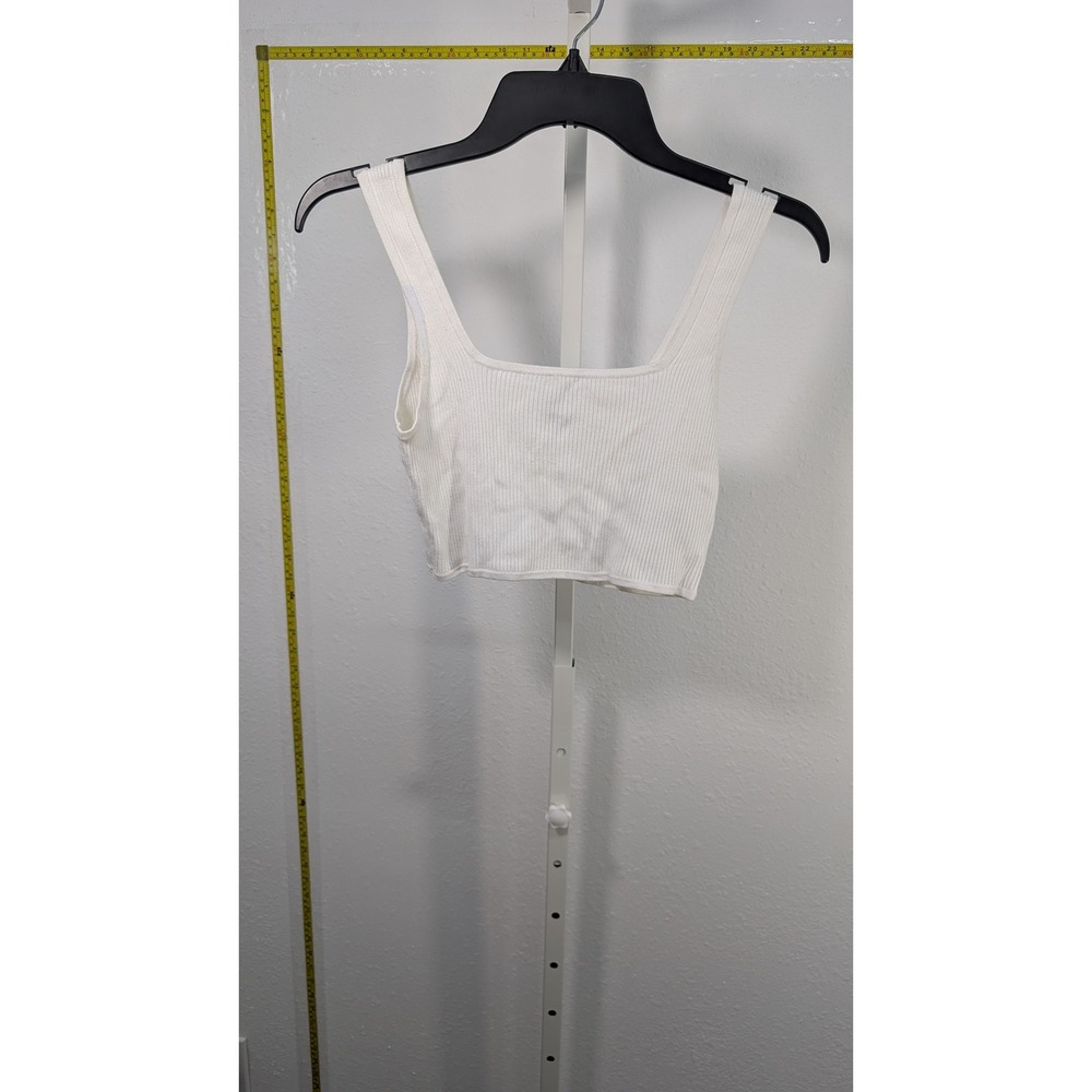 H&M Divided White Ribbed Knit Crop Top Square‎ Neck Sleeveless Small